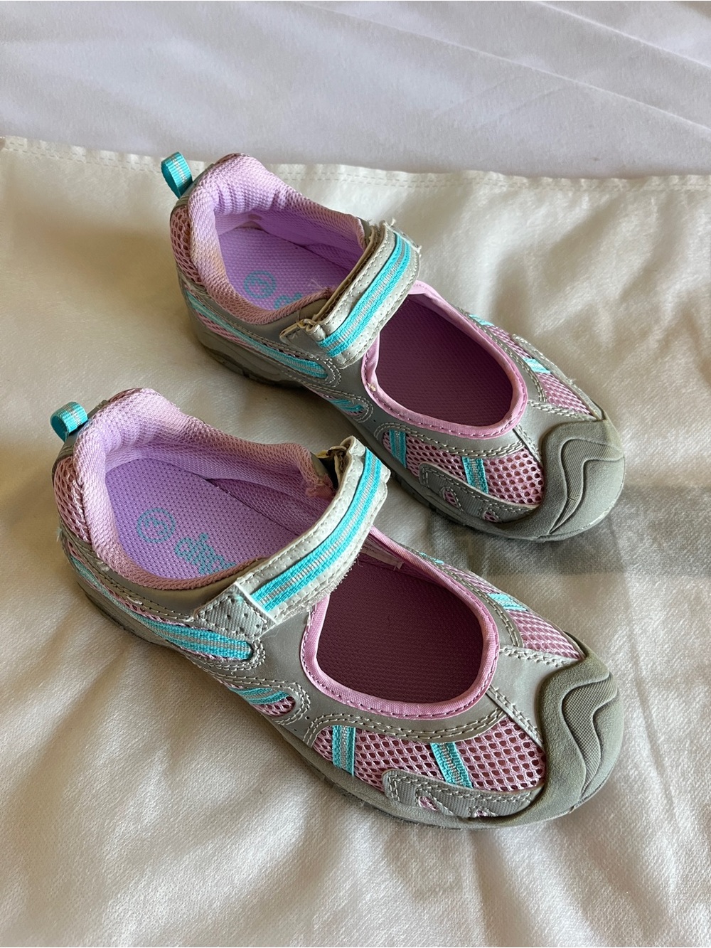 Circo Girls Size 3 Pink Grey Aqua Mary Jane Athletic Sneakers